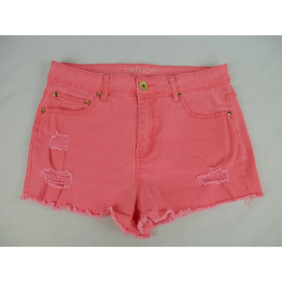 refuge Pants - Refuge Distressed Pink Denim Shorts Womens Size 14